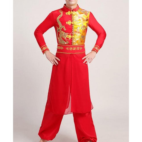 Women's chinese folk dance costumes for women and men china dragon boat drummer dance costumes